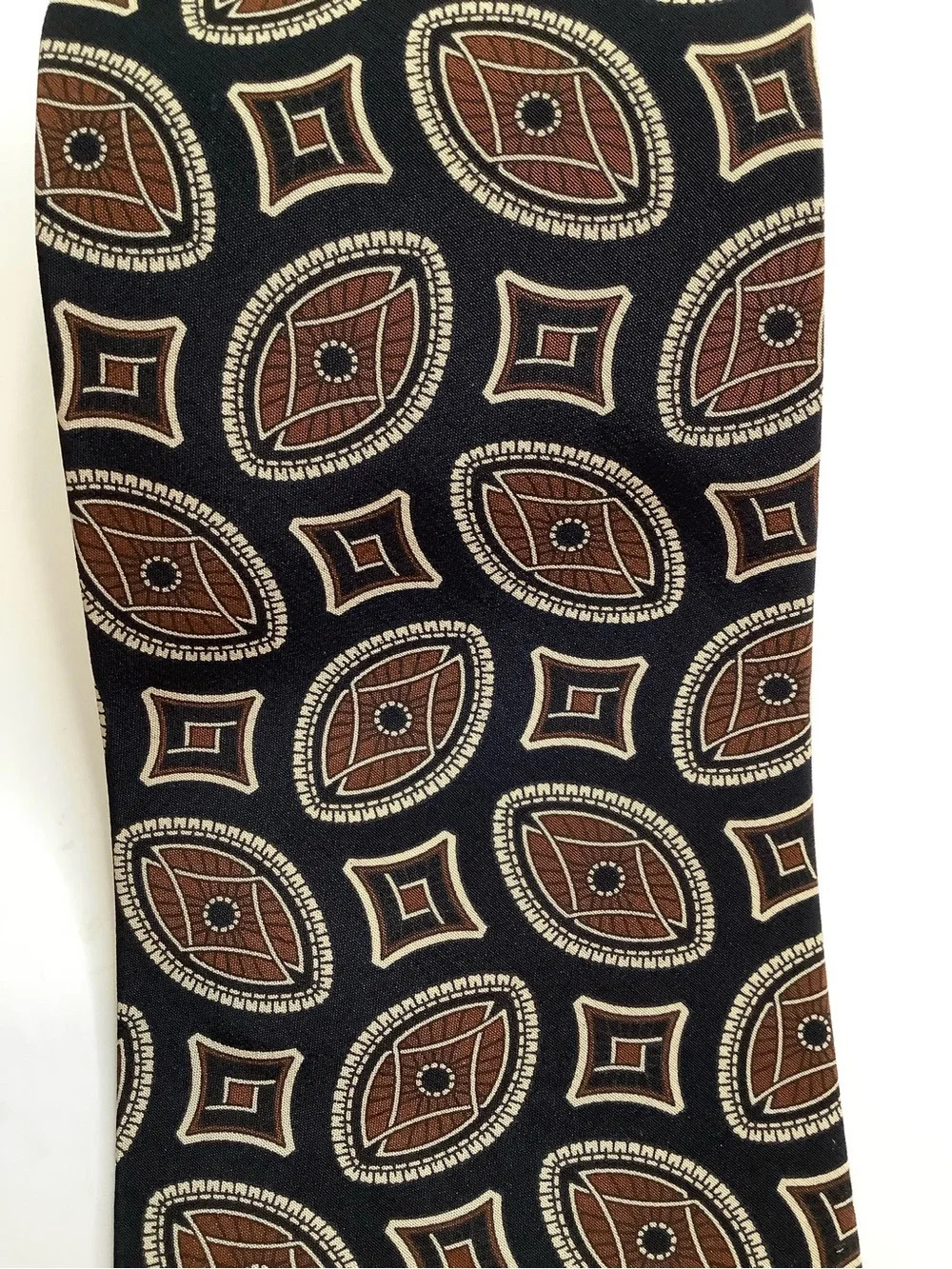 Oscar de la Renta Men's Silk Tie Black Brown Geometric Necktie Classic - Picture 5 of 8